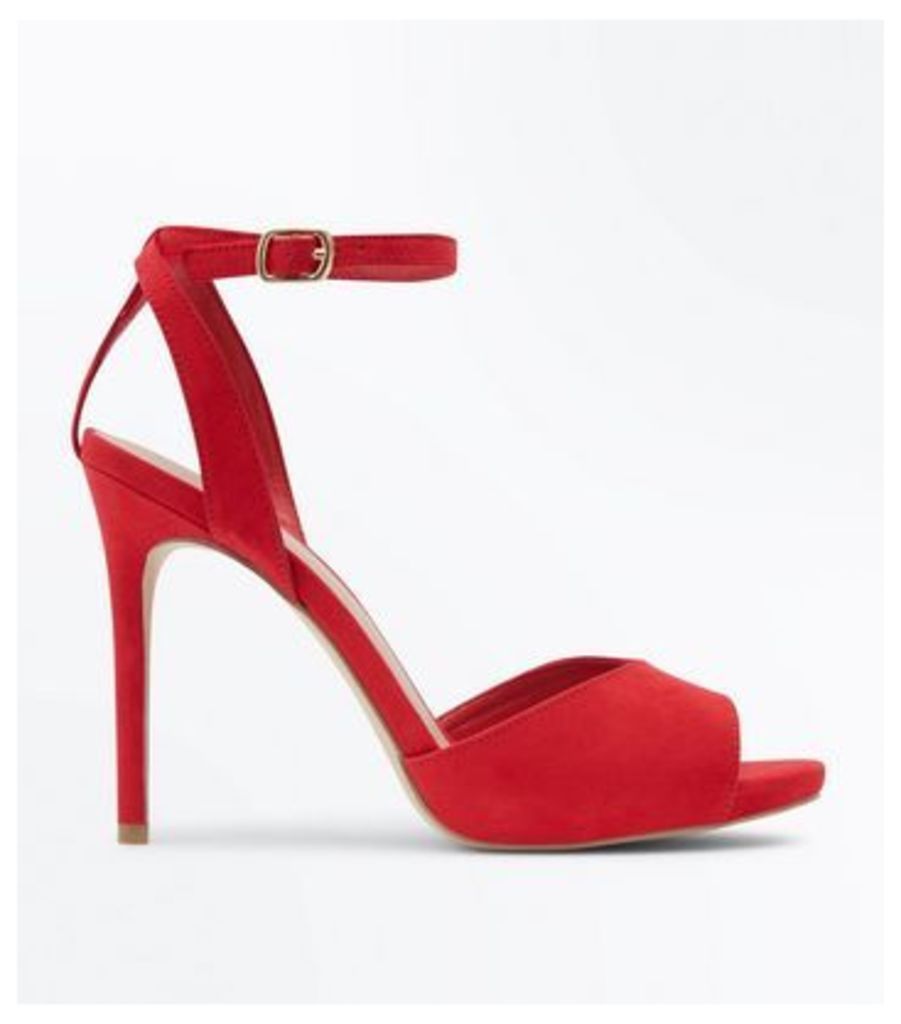 Wide Fit Red Peep Toe Stiletto Sandals New Look