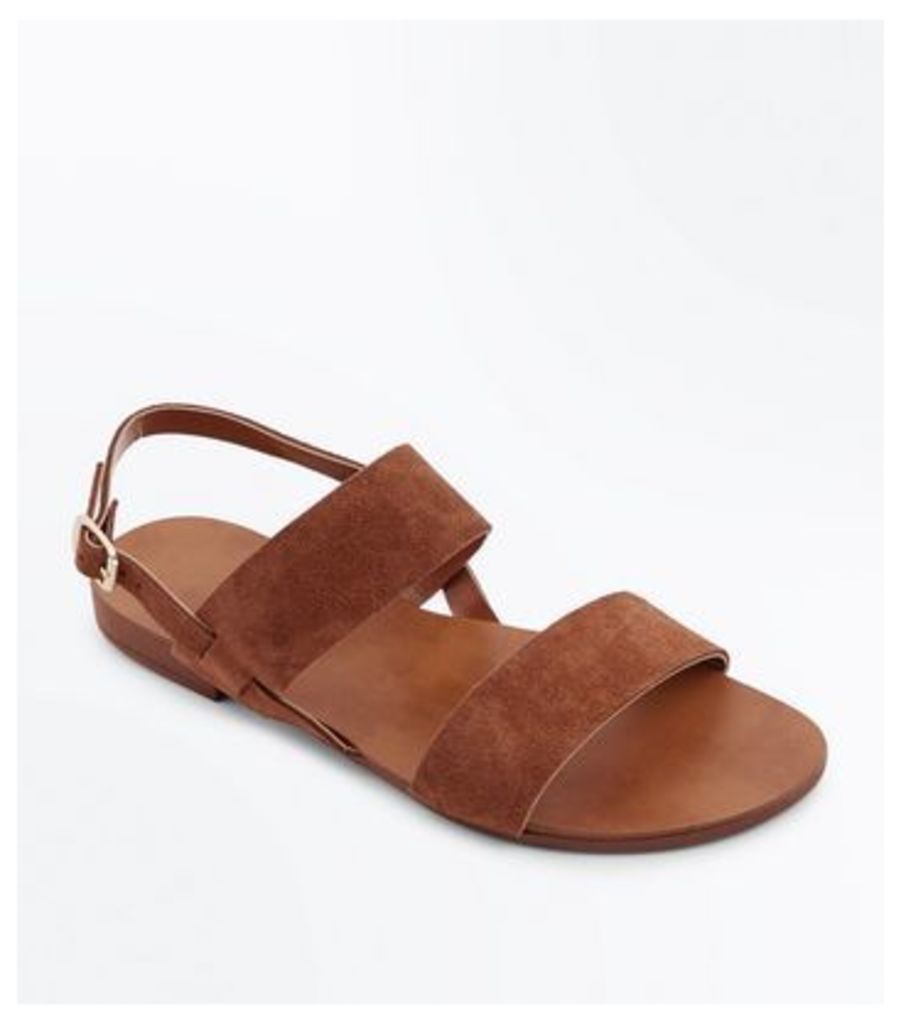 Wide Fit Tan Suede Double Strap Sandals New Look