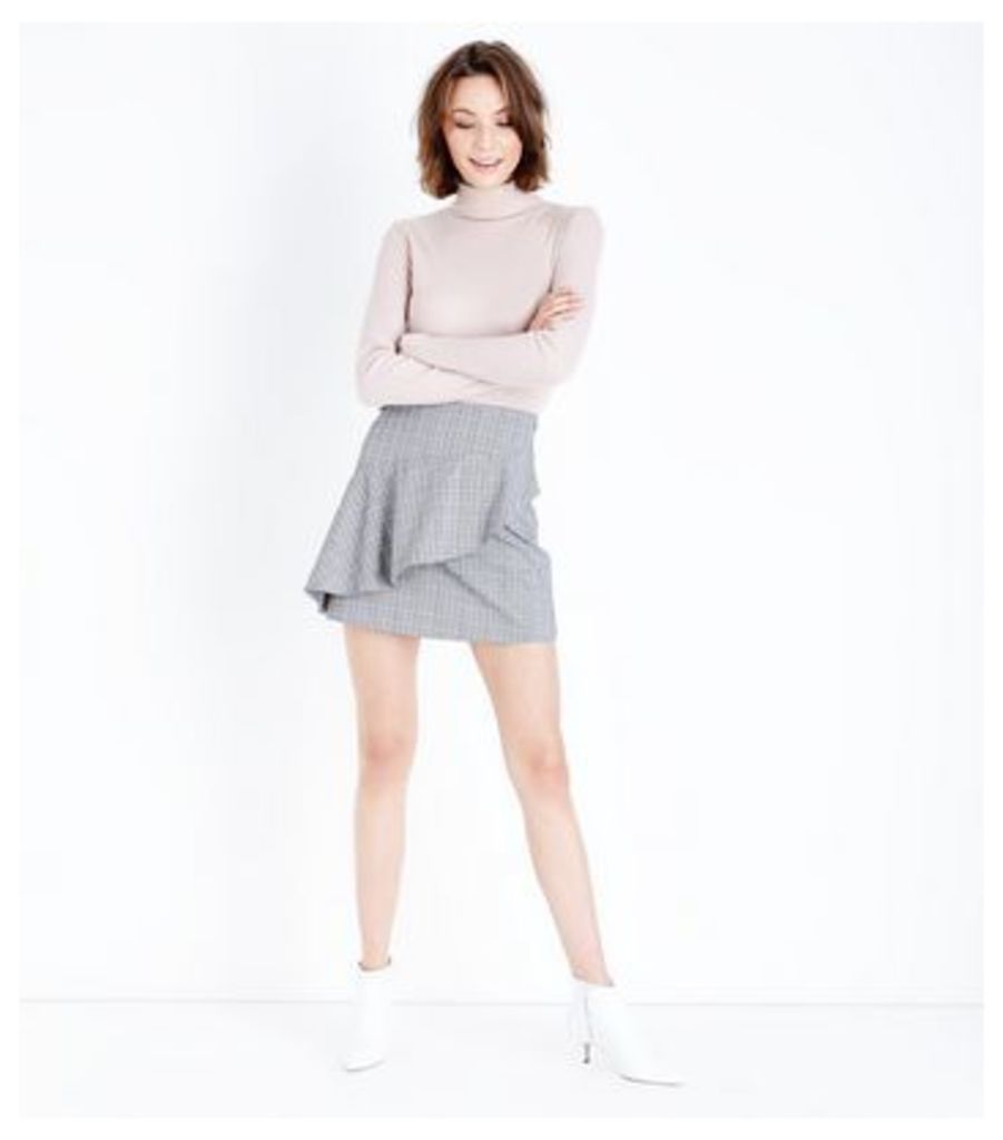 Cameo Rose Light Grey Check Asymmetric Frill Skirt New Look