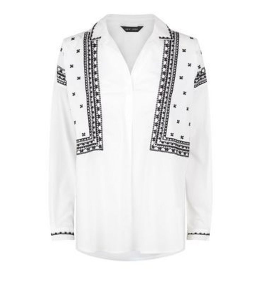 White Folk Embroidered Overhead Shirt New Look