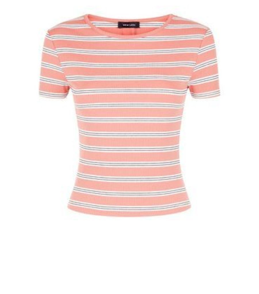 Rust Stripe Ribbed T-Shirt New Look