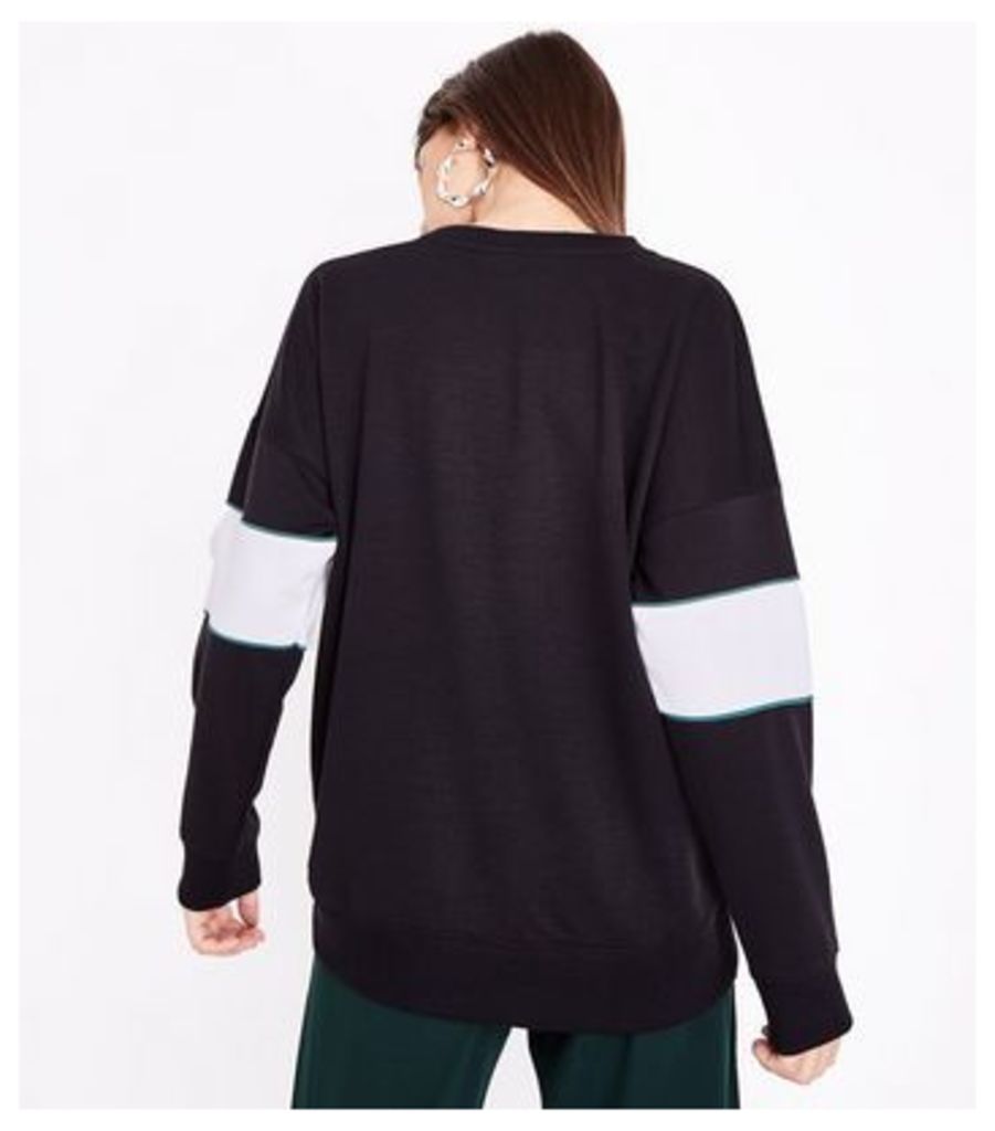 Black Colour Block Merci Slogan Sweatshirt New Look