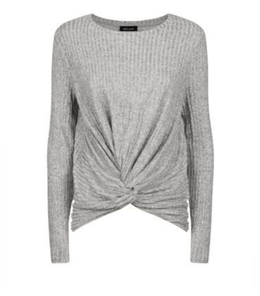 Grey Brushed Rib Twist Front Top New Look