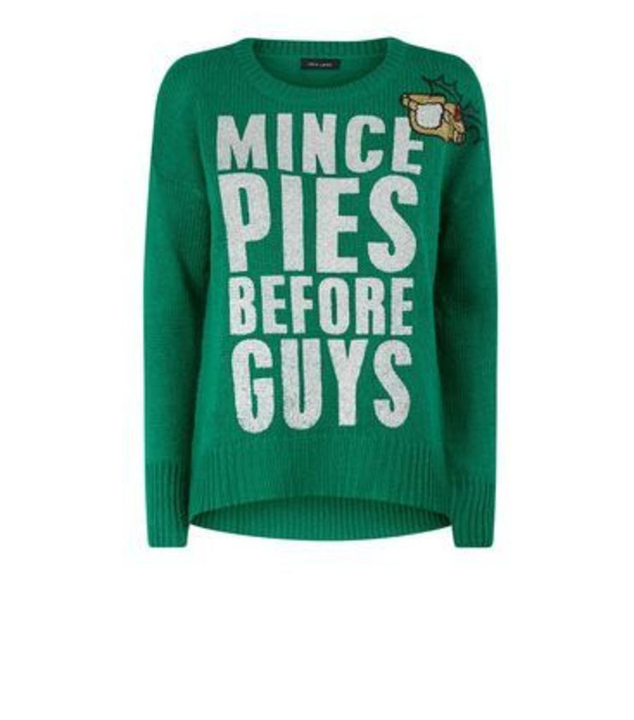 Green Mince Pies Before Guys Glitter Christmas Jumper New Look