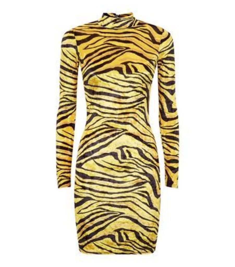 Carpe Diem Yellow Tiger Print Bodycon Dress New Look