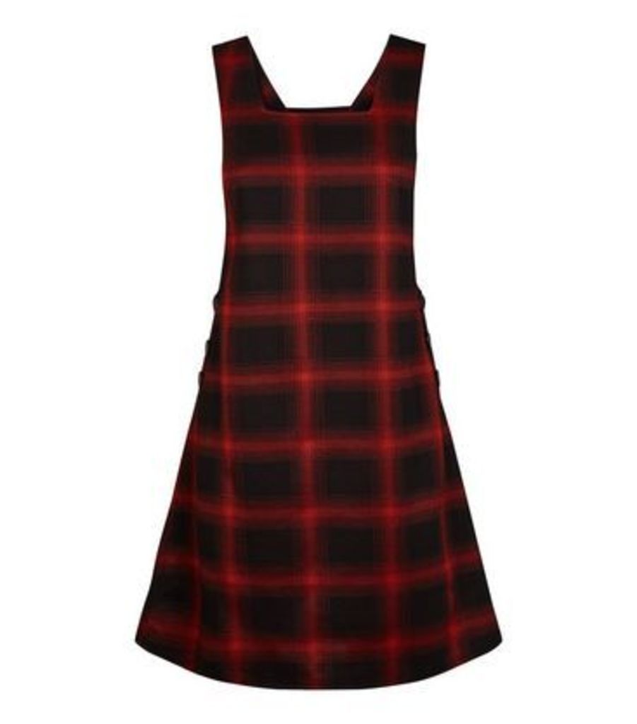 Black Check Button Side Pinafore Dress New Look