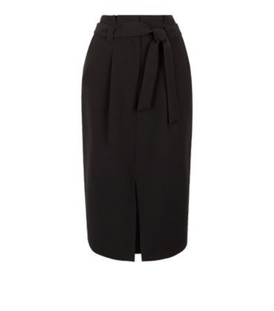 Black Paperbag Front Split Midi Skirt New Look