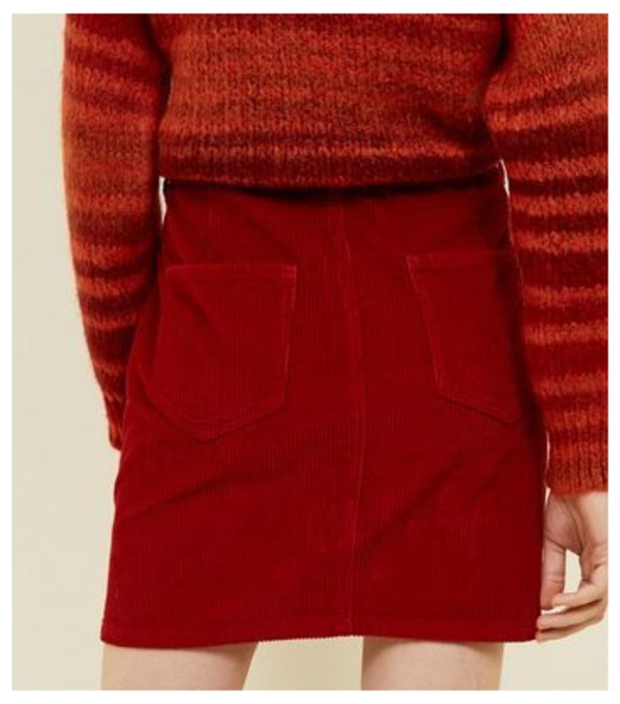 Red Corduroy Utility Pocket Skirt New Look