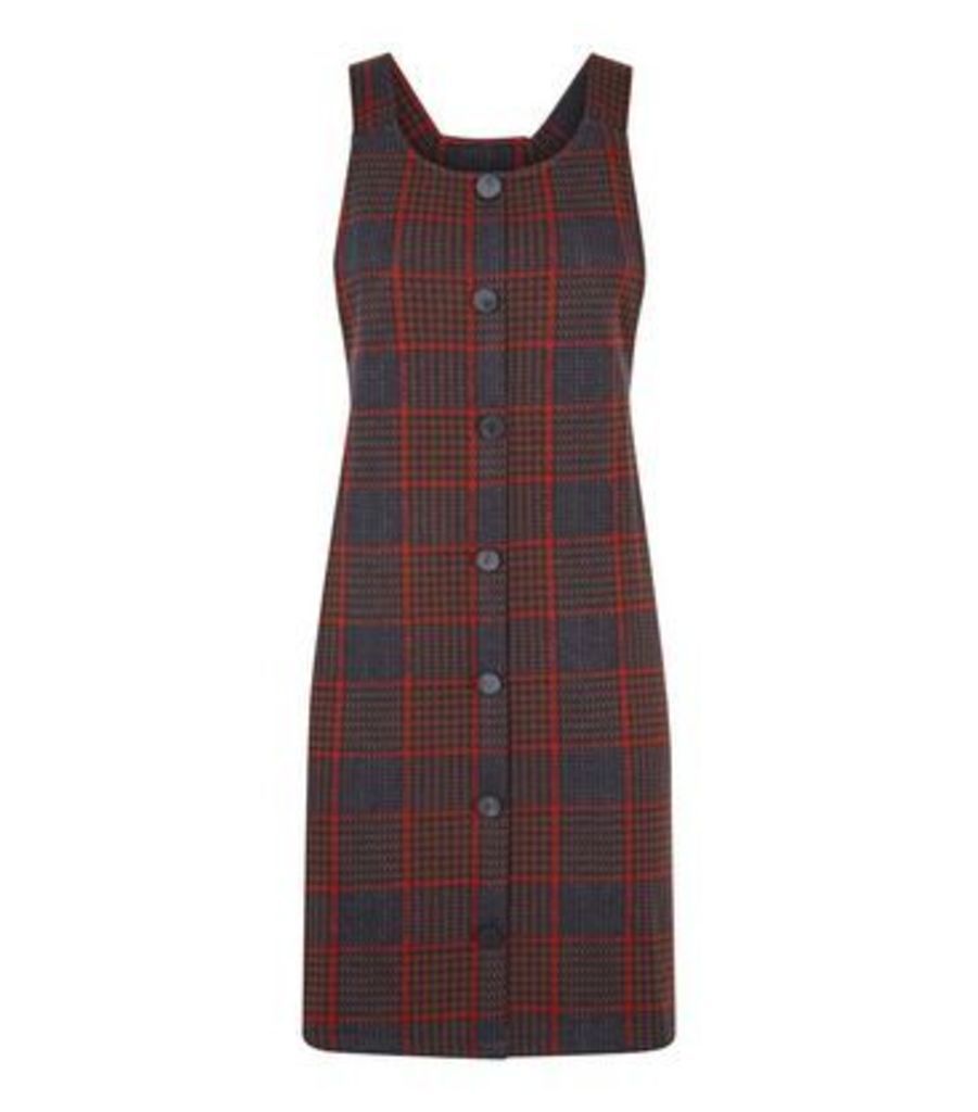 Black Houndstooth Button Front Pinafore Dress New Look