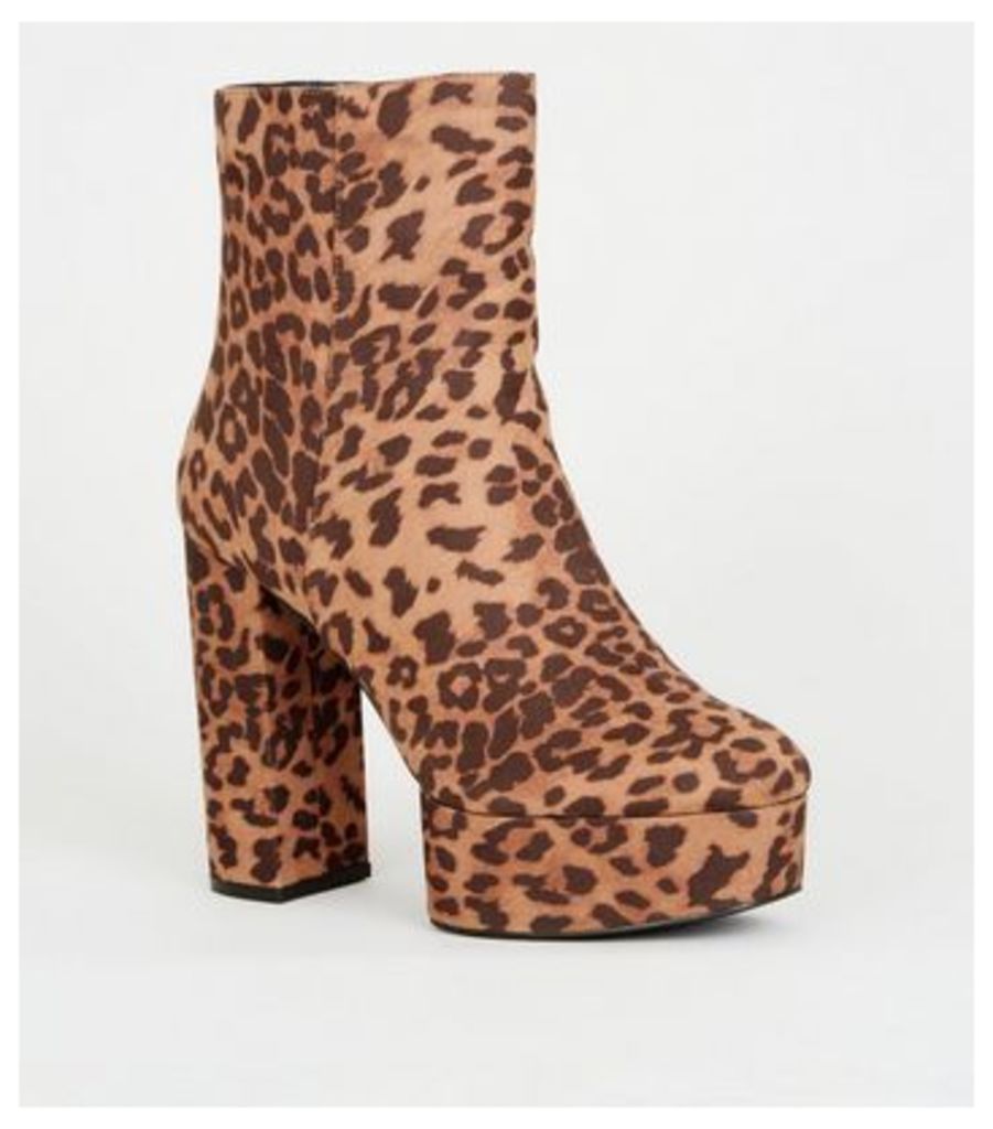 Brown Leopard Print Platform Heeled Ankle Boots New Look