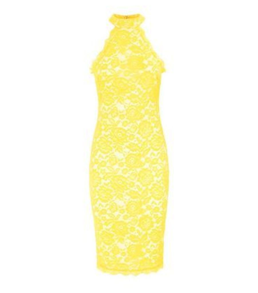 Yellow Lace High Neck Dress New Look