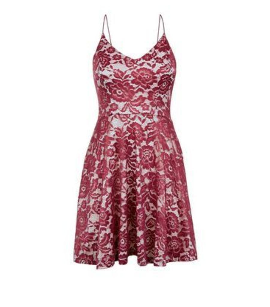 Red Lace Strap Back Dress New Look