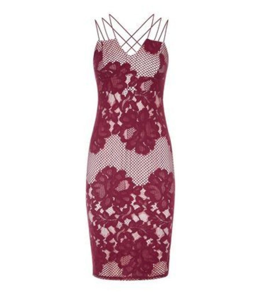 Red Lace Fishnet Strappy Midi Dress New Look