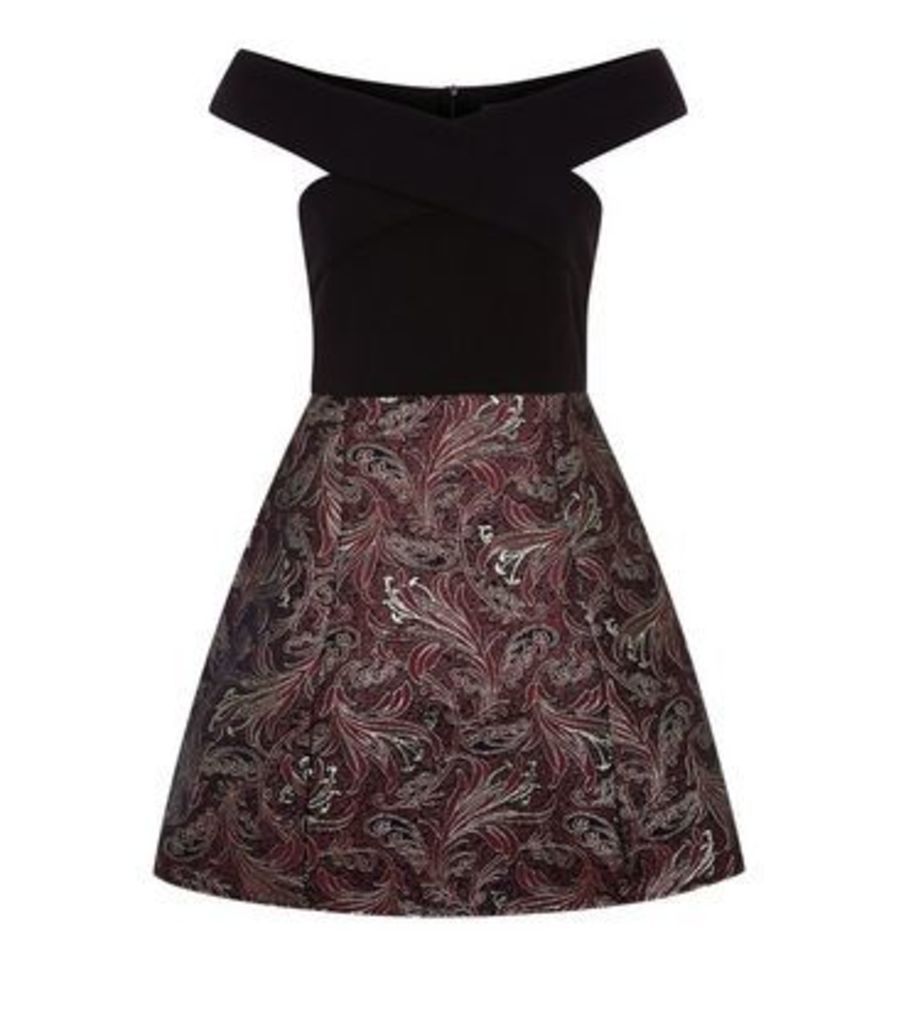 Black Metallic Jacquard Skirt Dress New Look