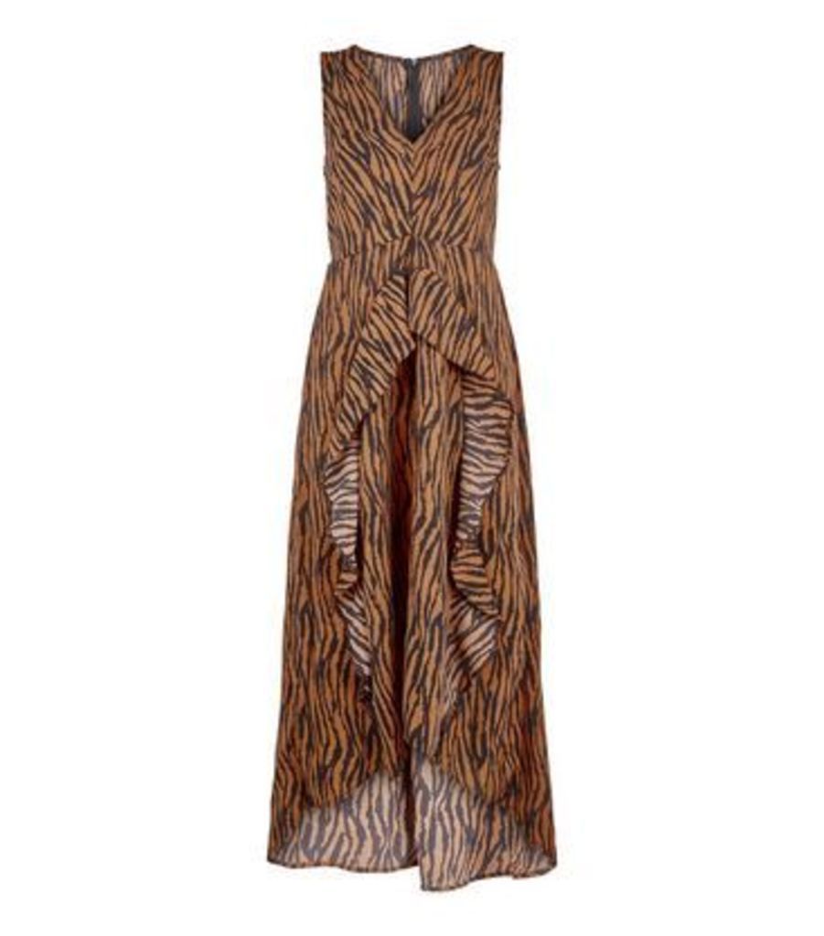 Brown Tiger Print Dip Hem Midi Dress New Look