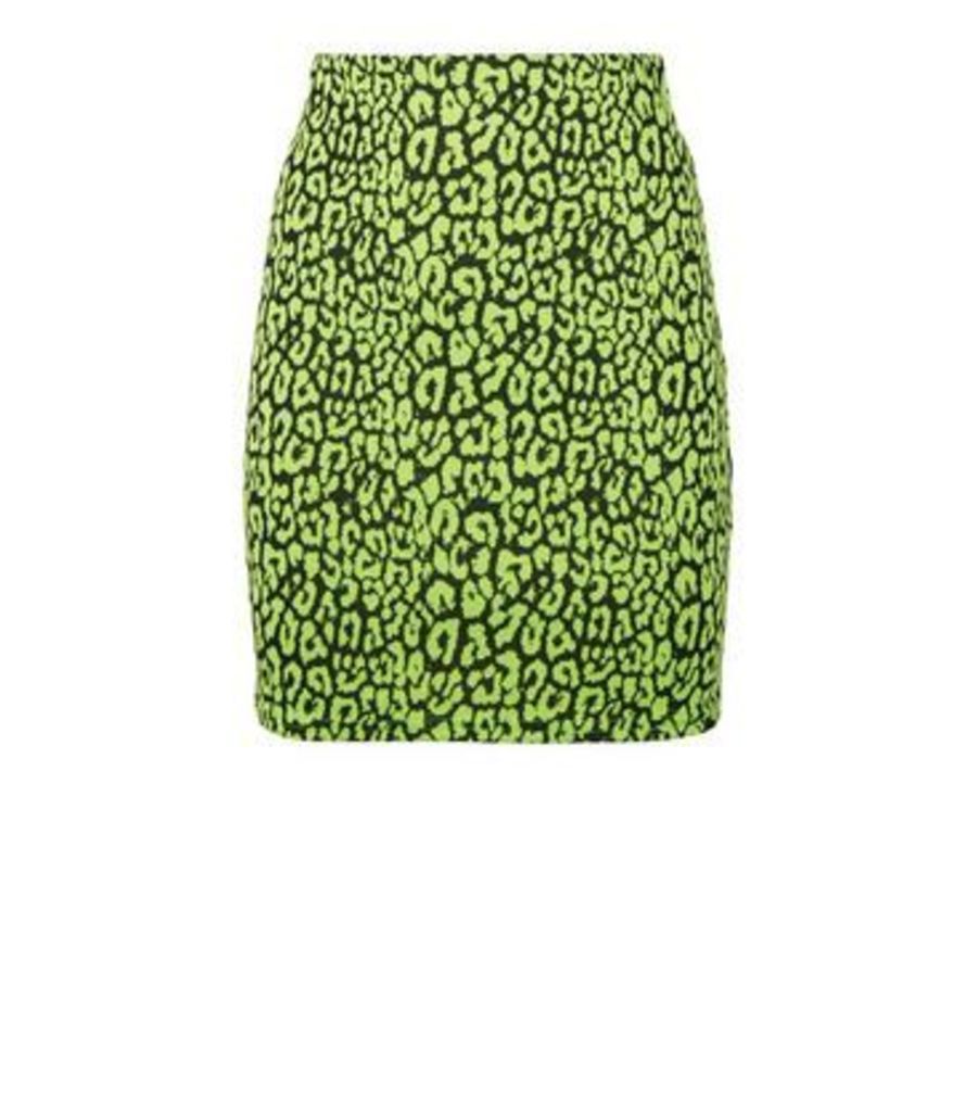 Green Neon Leopard Print Tube Skirt New Look