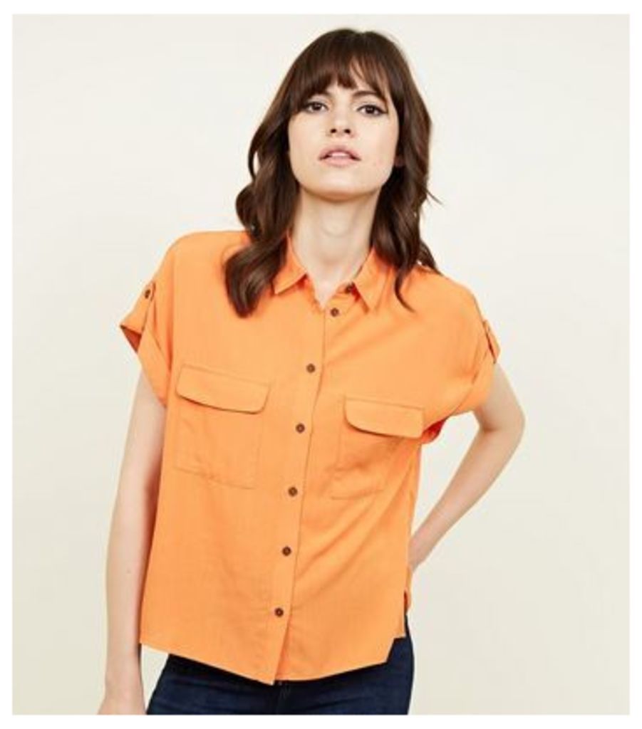 Orange Neon Pocket Front Short Sleeve Shirt New Look