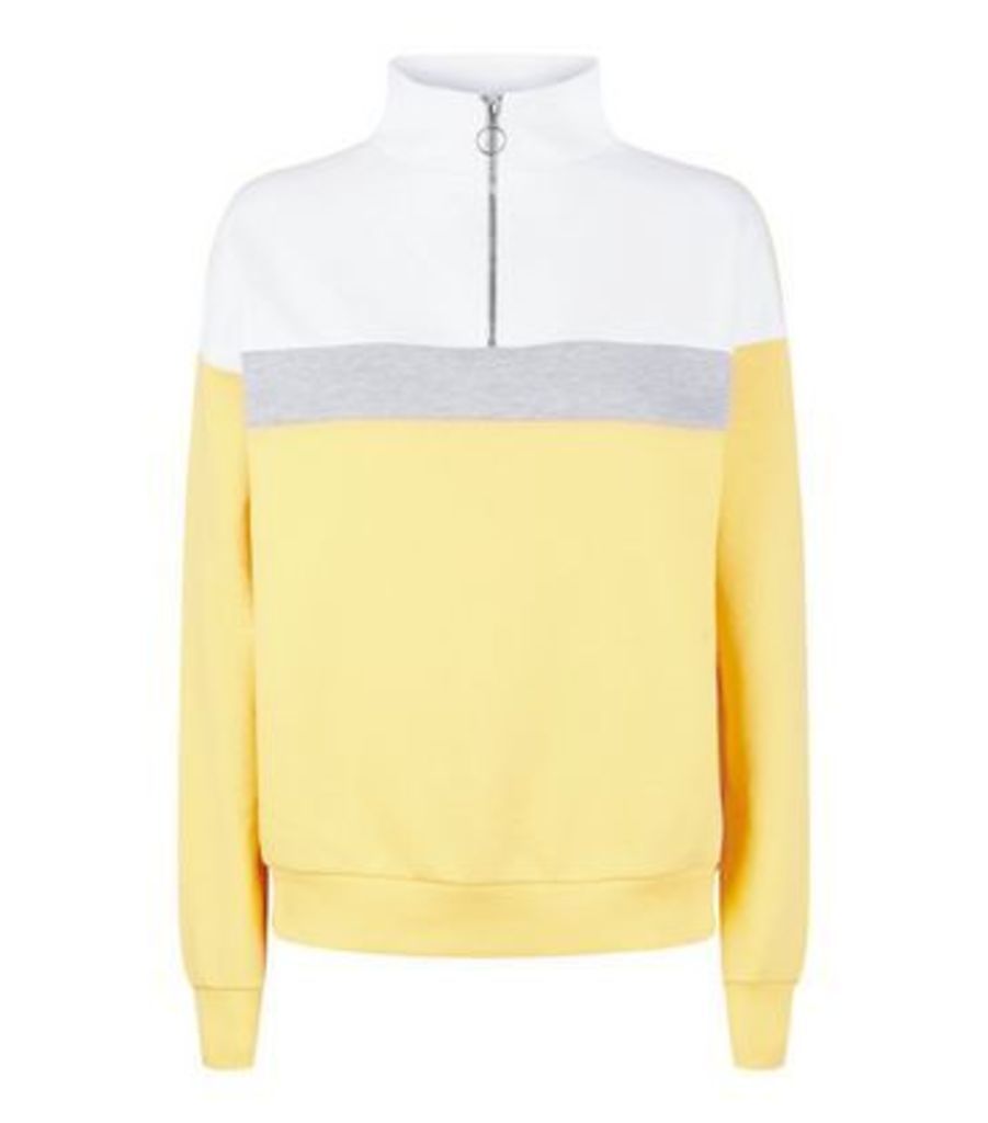 Yellow Colour Block Half Zip Sweatshirt New Look
