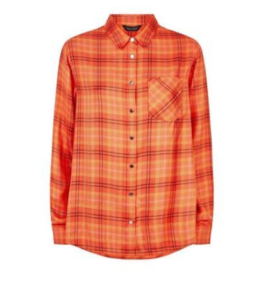 Orange Neon Check Print Herringbone Shirt New Look