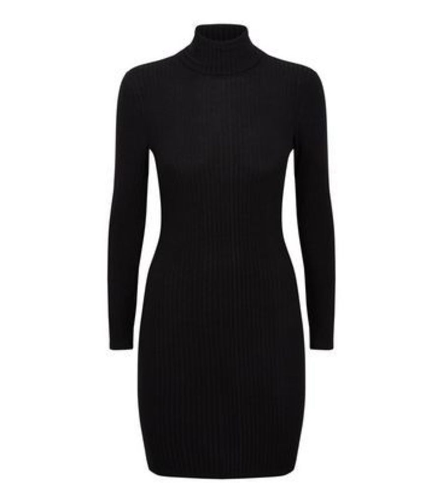 Black Roll Neck Long Sleeve Bodycon Mini Dress New Look