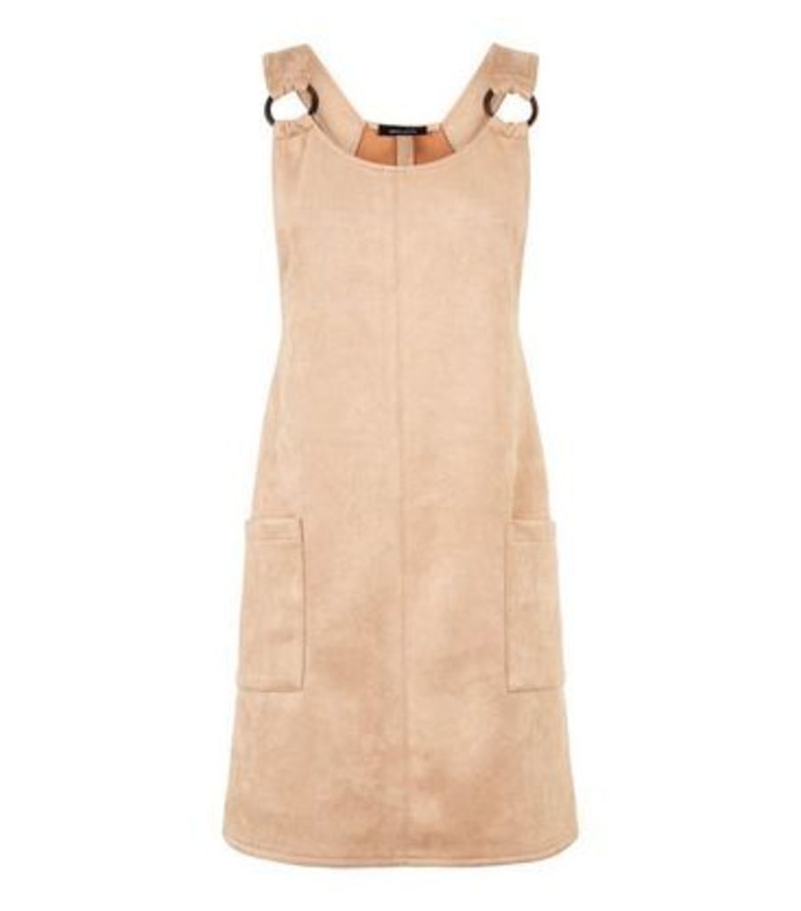 Stone Suedette Resin Ring Pinafore Dress New Look