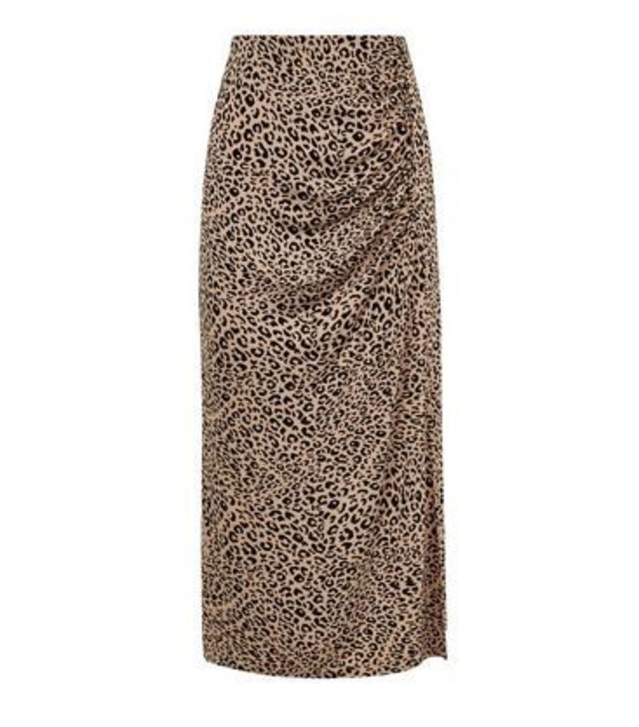 Brown Leopard Print Side Split Midi Skirt New Look