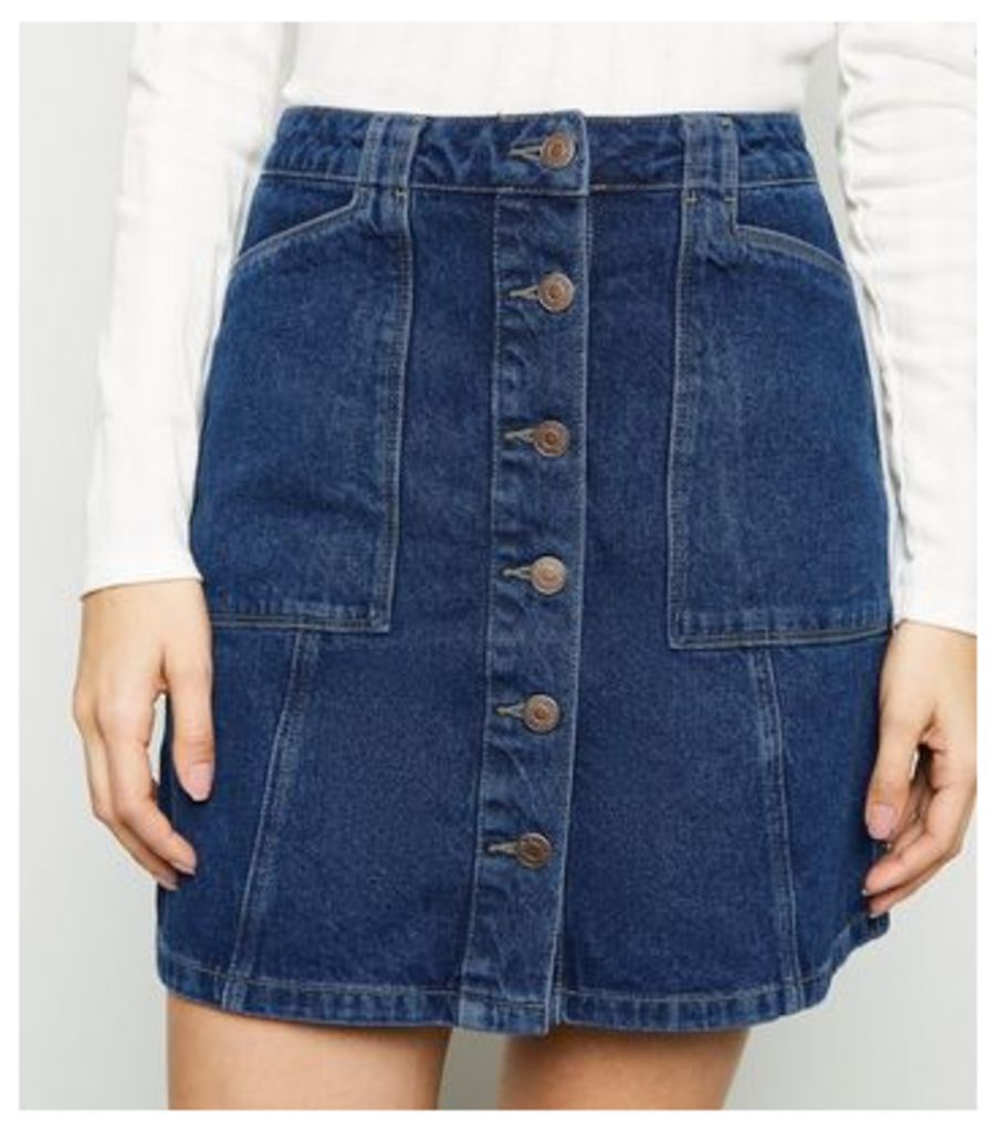 Blue Patch Pocket Denim Skirt New Look