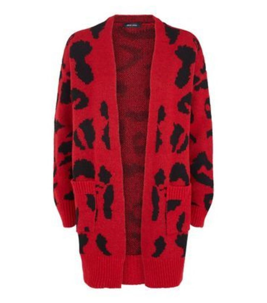 Red Leopard Print Oversized Cardigan New Look
