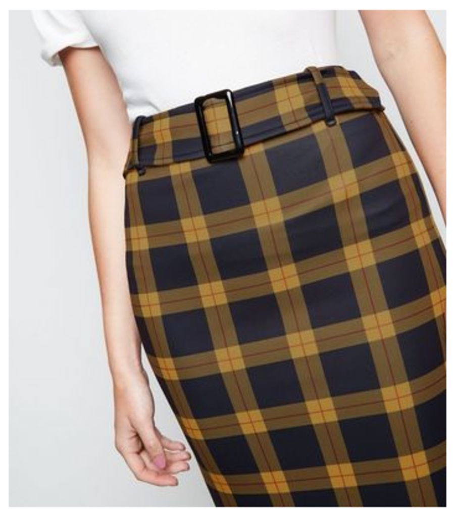 Yellow Check Belted Midi Skirt New Look