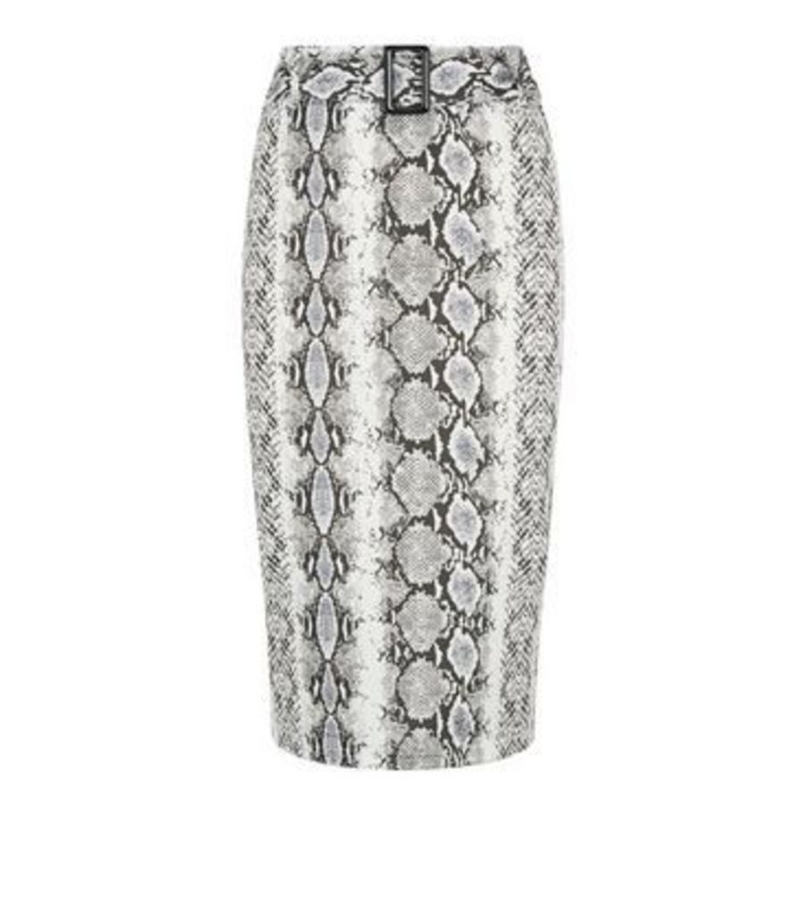 Light Grey Snake Print Midi Skirt New Look