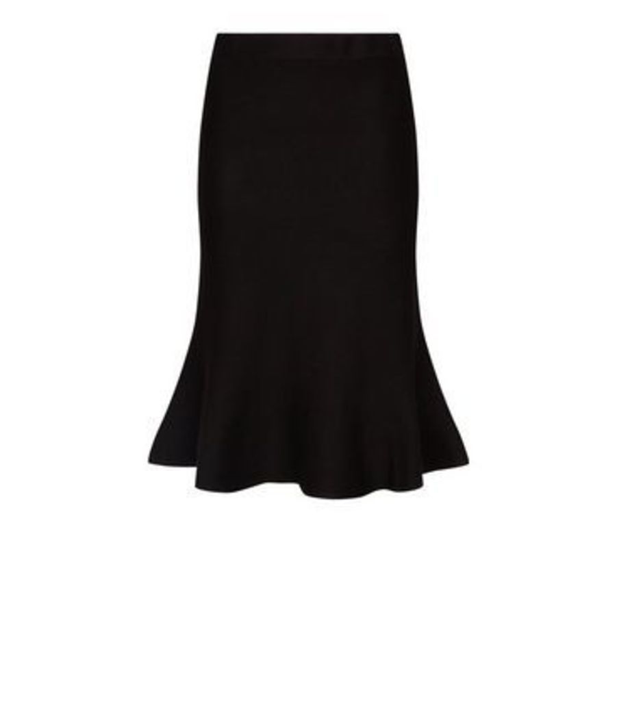 Black Knit Fishtail Hem Midi Skirt New Look