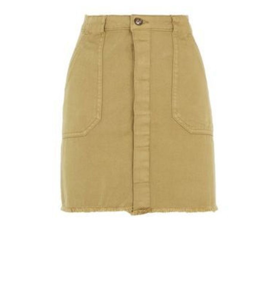 Khaki Utility Denim Skirt New Look