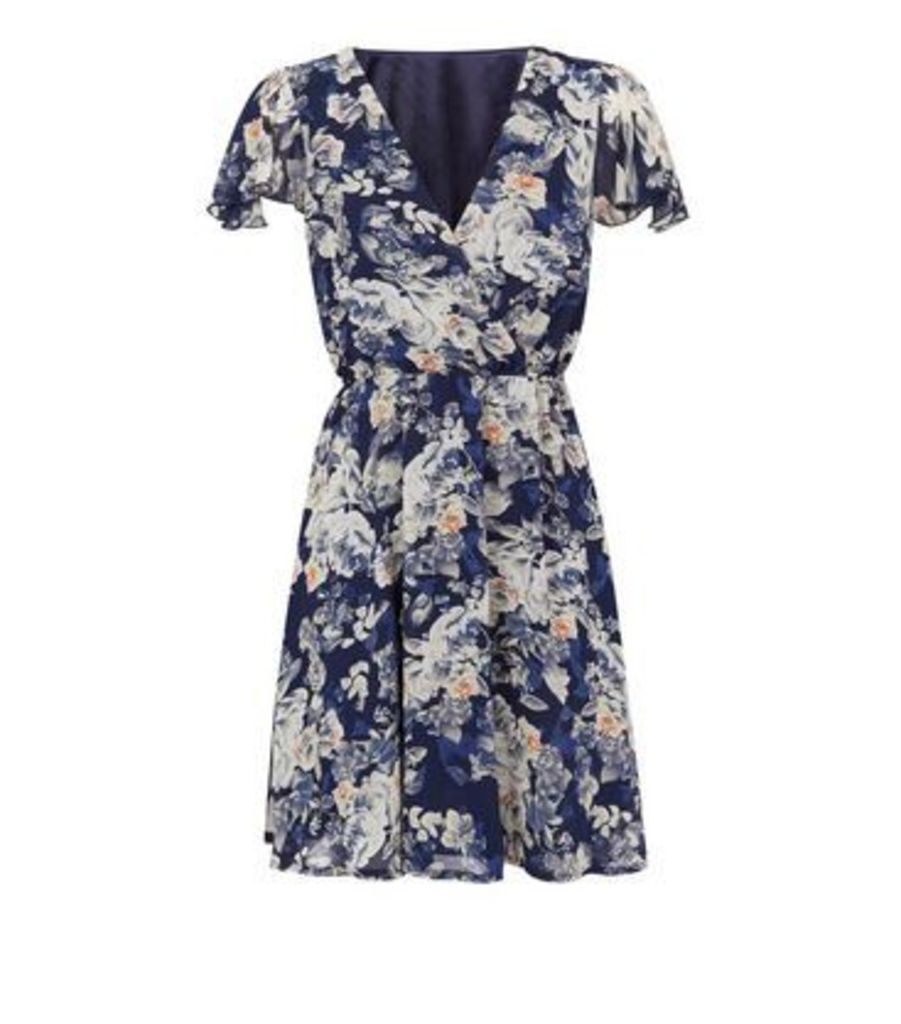 Navy Floral Wrap Dress New Look