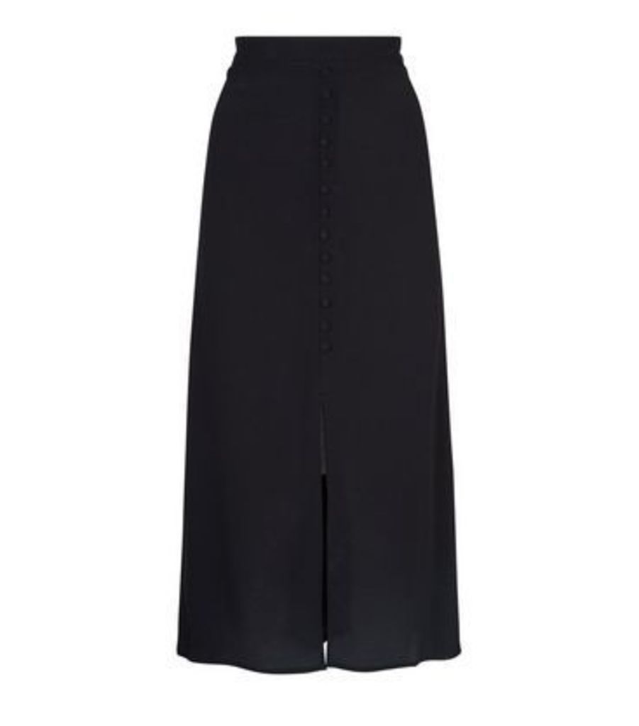 Tall Black Button Front Midi Skirt New Look