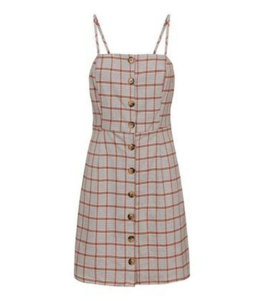 White Houndstooth Button Front Pinafore Dress New Look