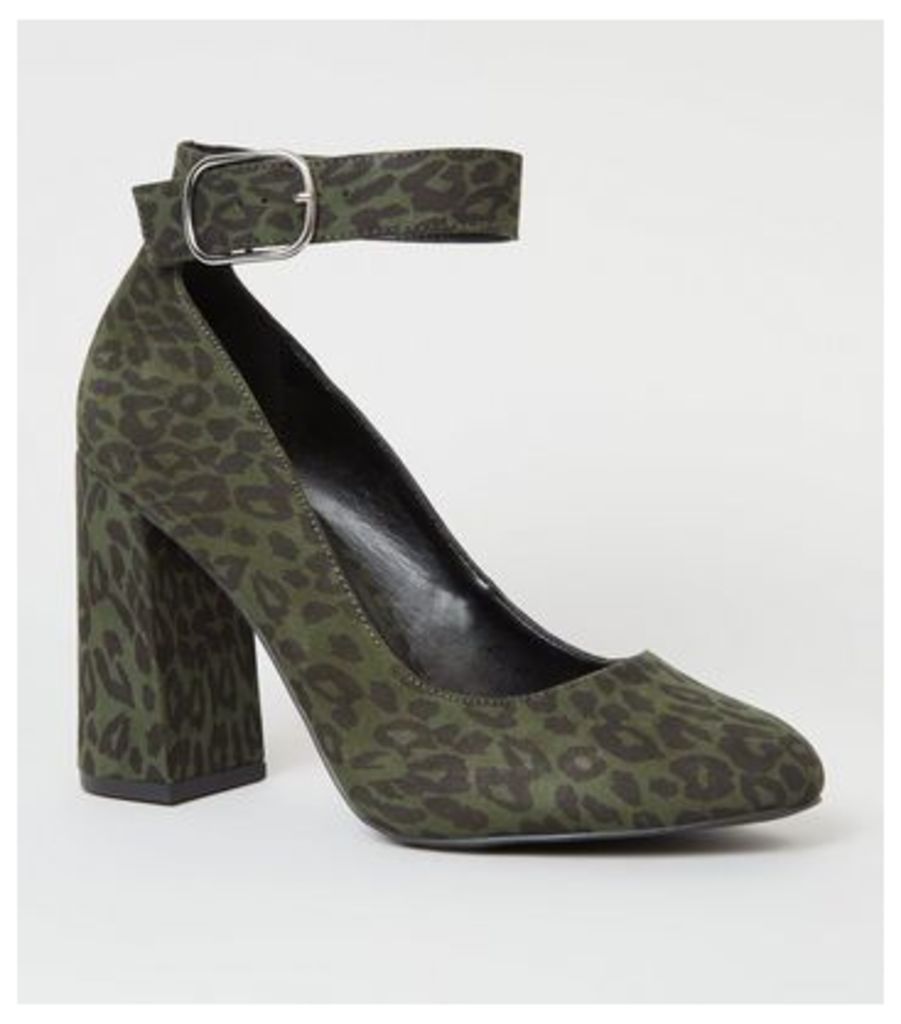 Wide Fit Khaki Leopard Print Ankle Strap Courts New Look