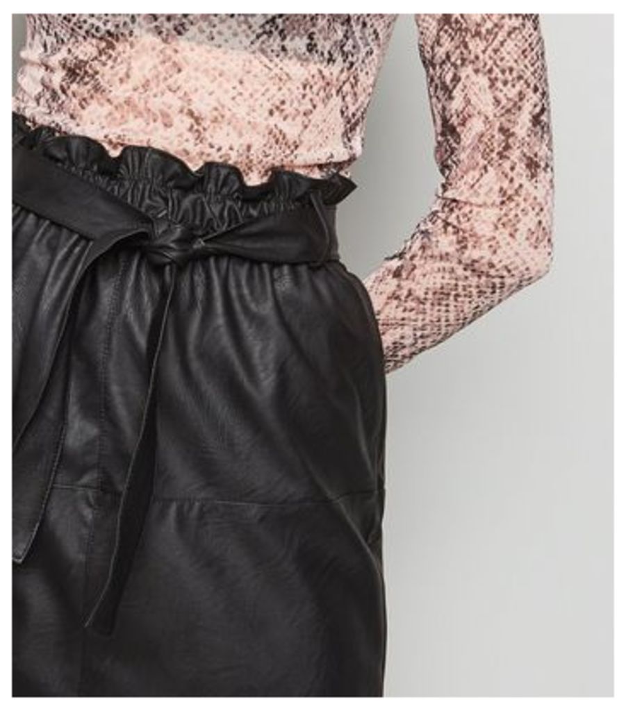Black Leather-Look Lace Trim Skirt New Look