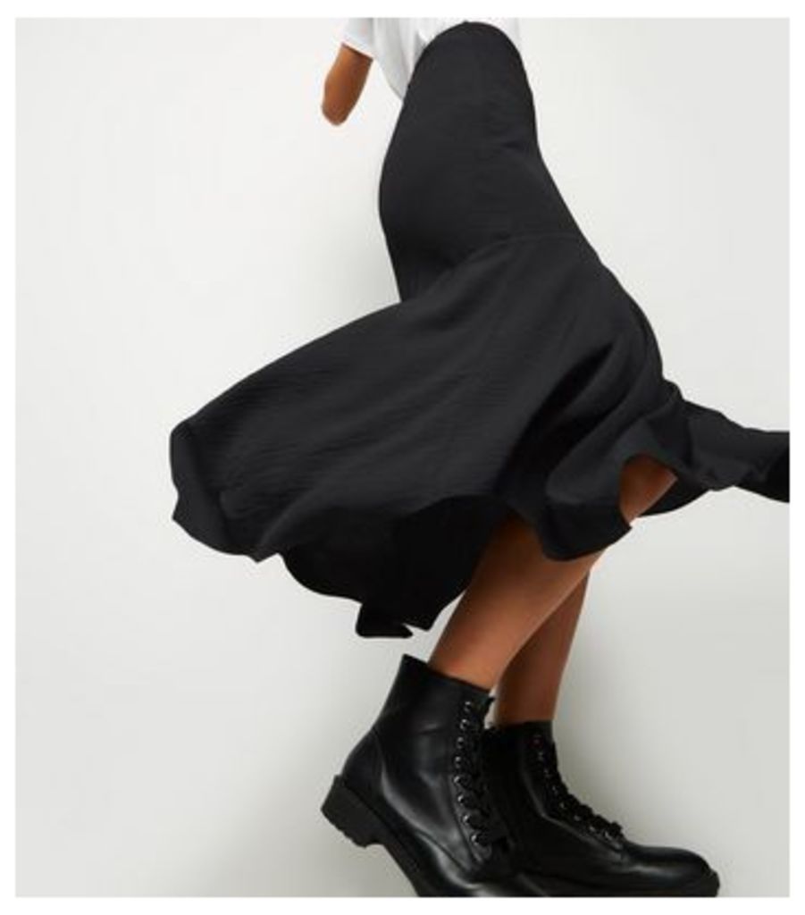 Black Satin Hanky Hem Midi Skirt New Look