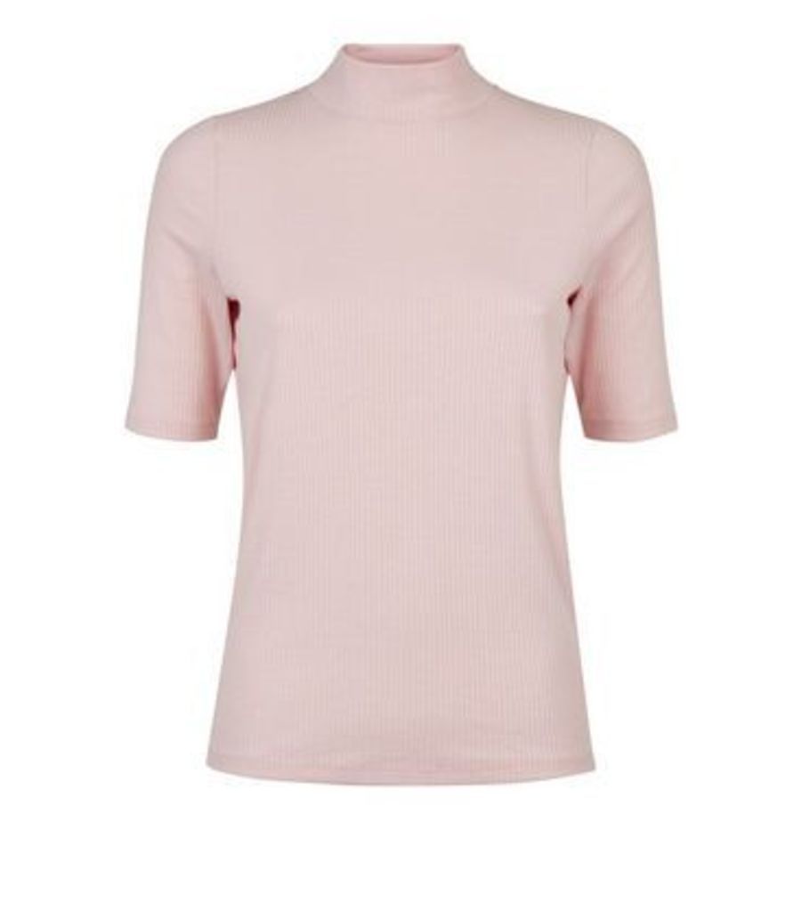 Pink Ribbed Turtleneck Top New Look
