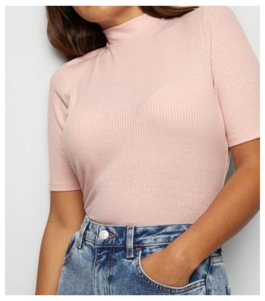 Petite Pink Ribbed Funnel Neck Top New Look