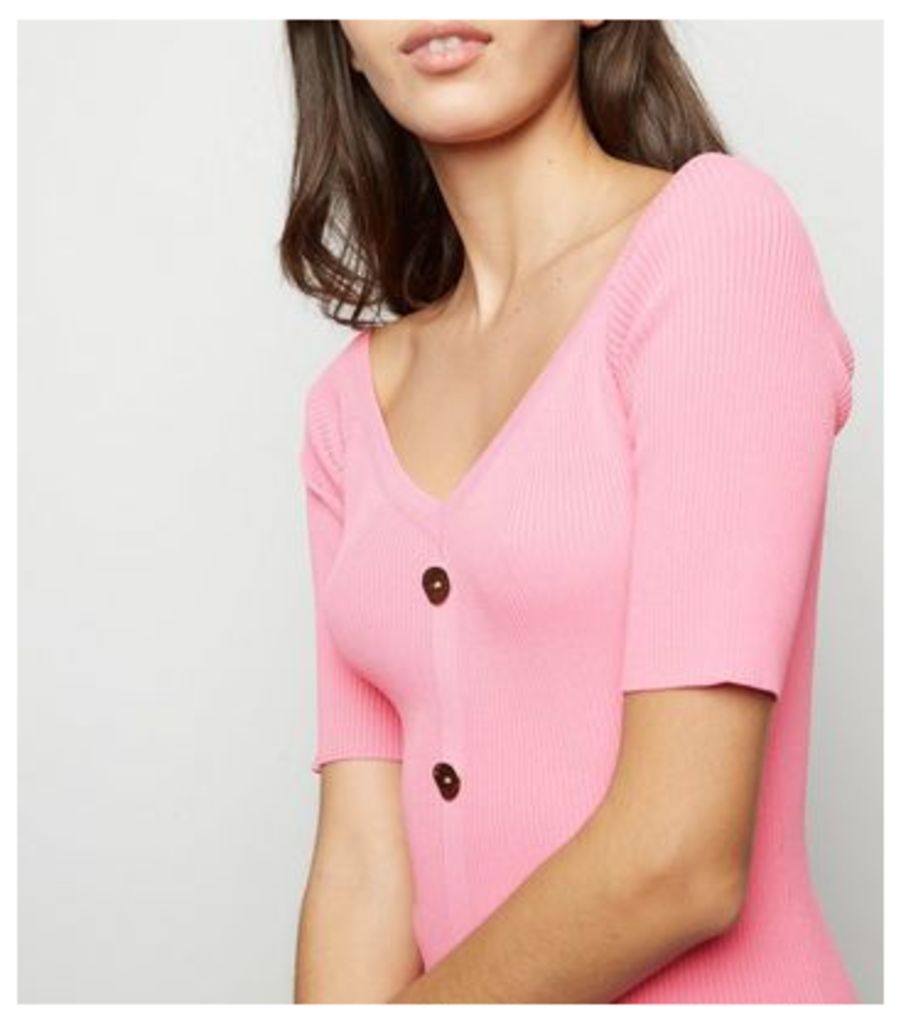 Pink Button Front Bodycon Dress New Look
