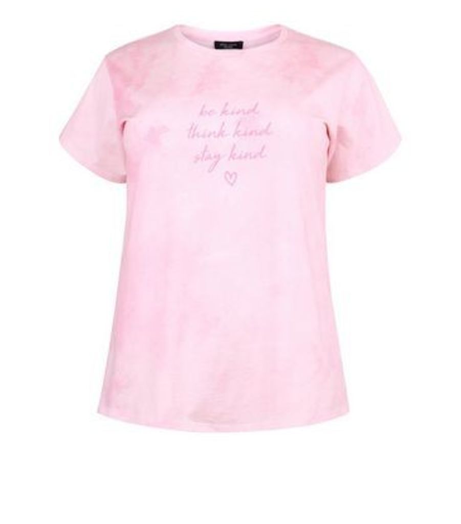 Curves Pink Tie Dye Be Kind Slogan T-Shirt New Look