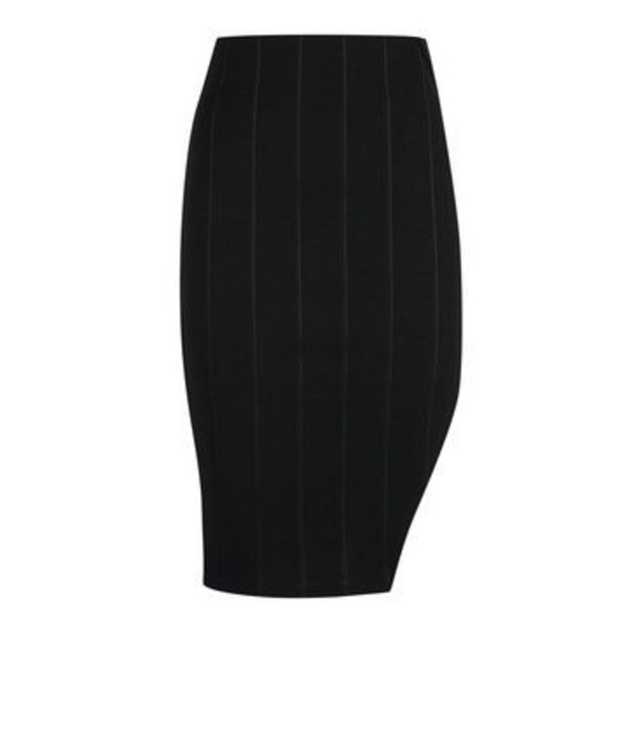 Black Ribbed Split Side Skirt New Look