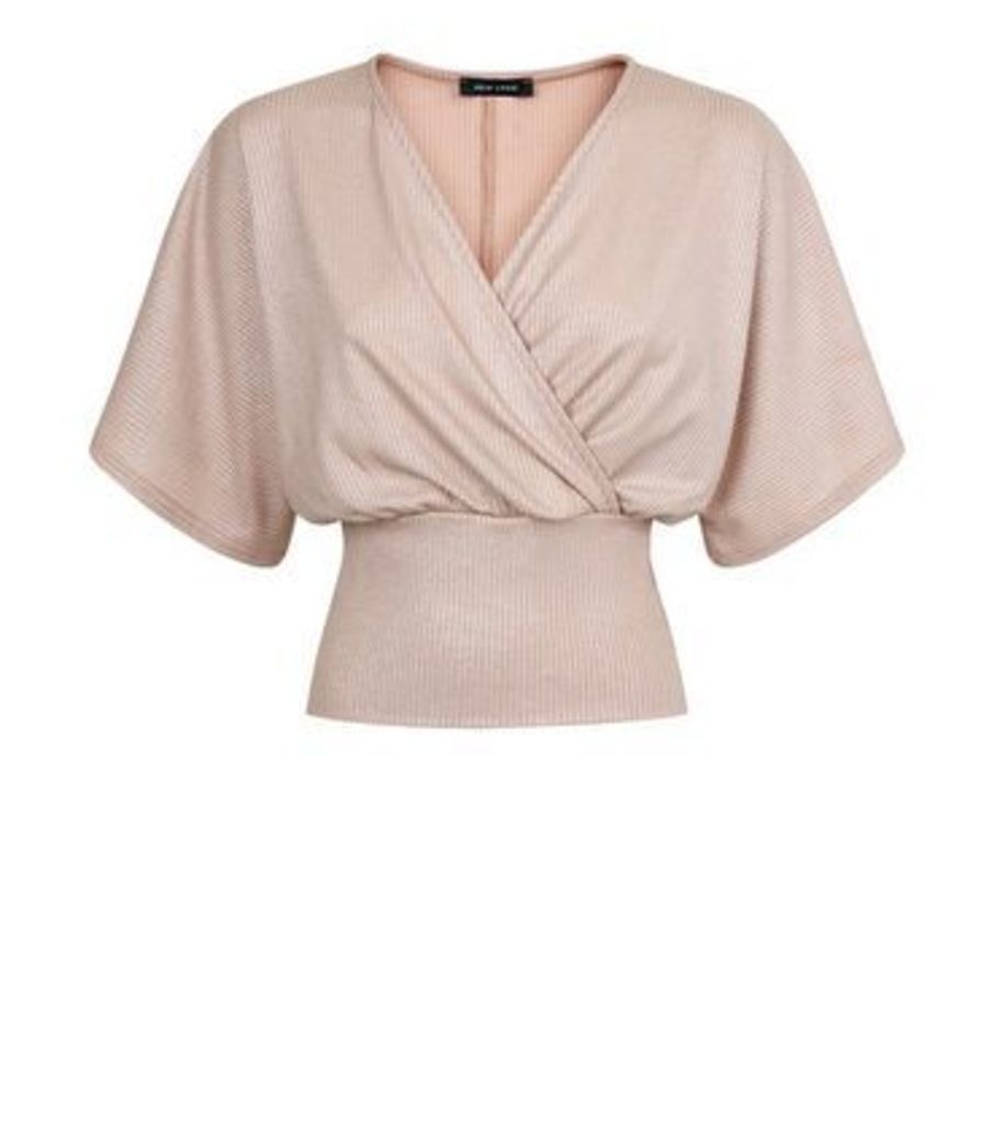 Pale Pink Glitter Wrap Front Top New Look