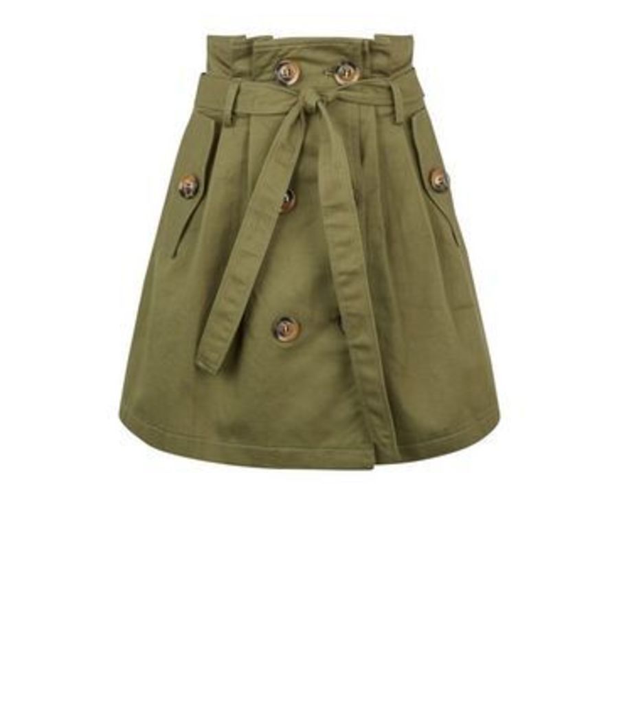 Pink Vanilla Olive Tie Waist Button Front Mini Skirt New Look