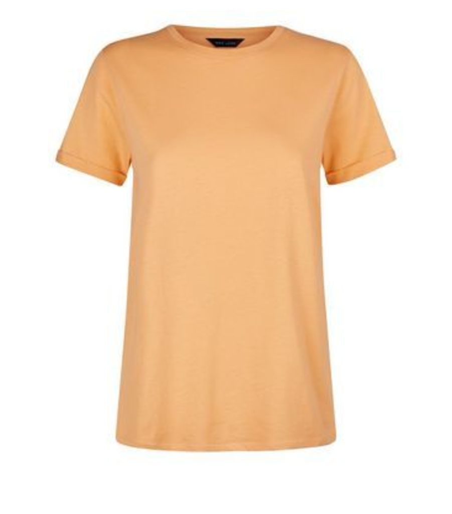 Coral Organic Cotton Roll Sleeve T-Shirt New Look