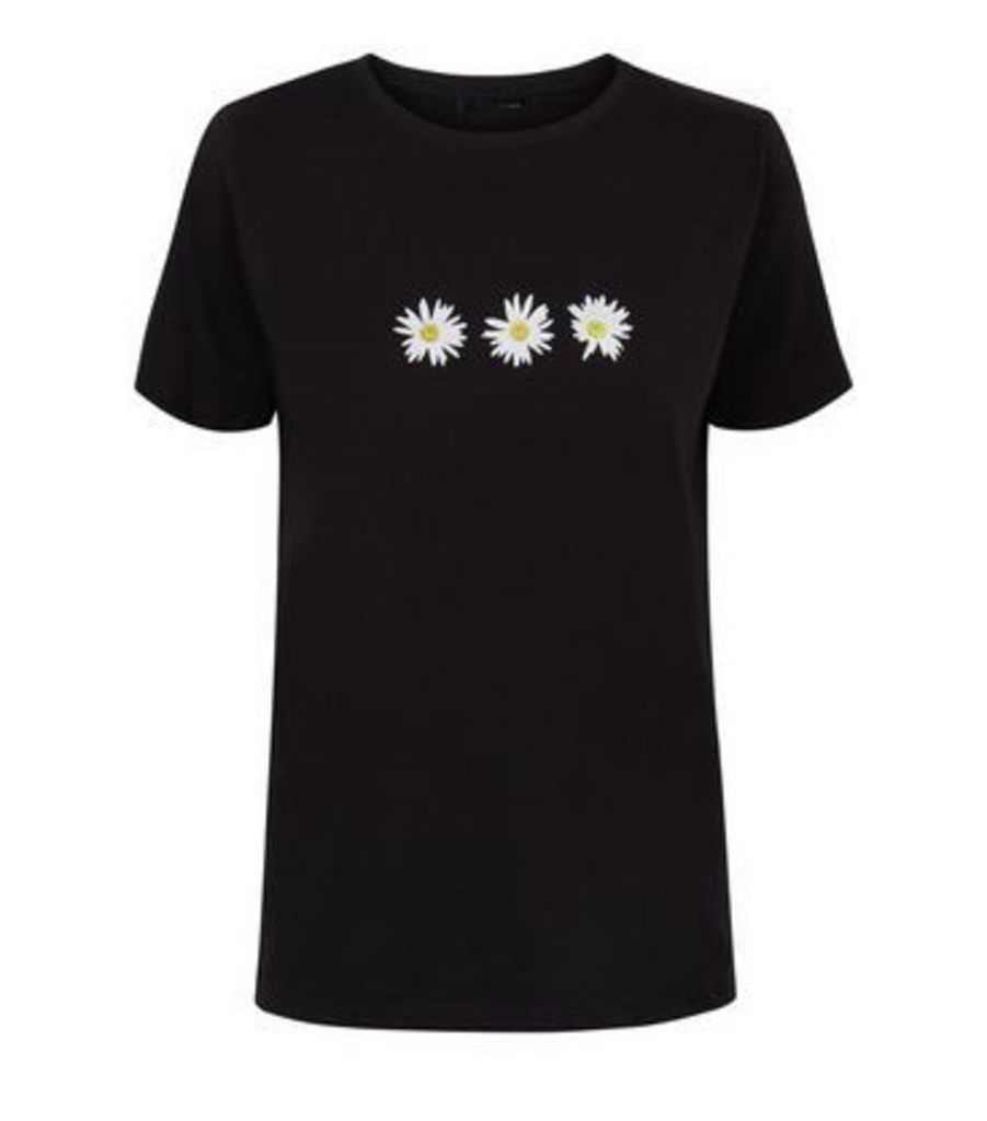 Black Daisy Print Short Sleeve T-Shirt New Look