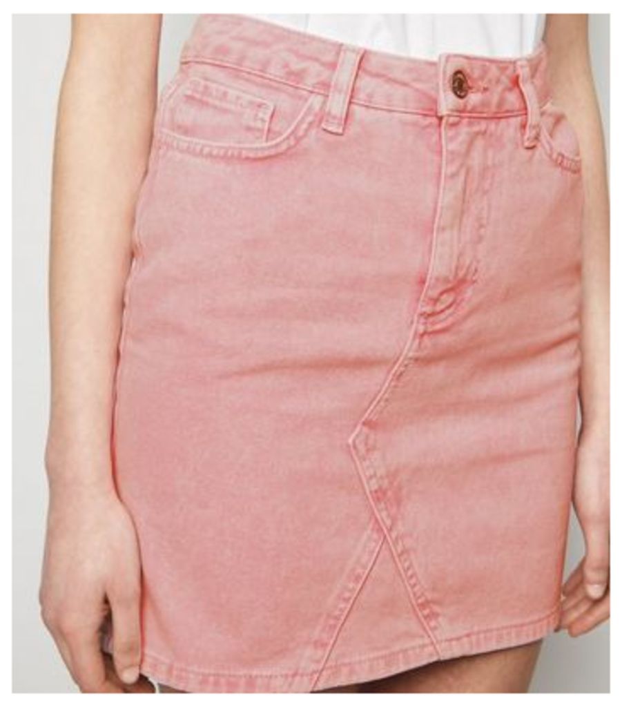 Pink Acid Wash Denim Mom Skirt New Look