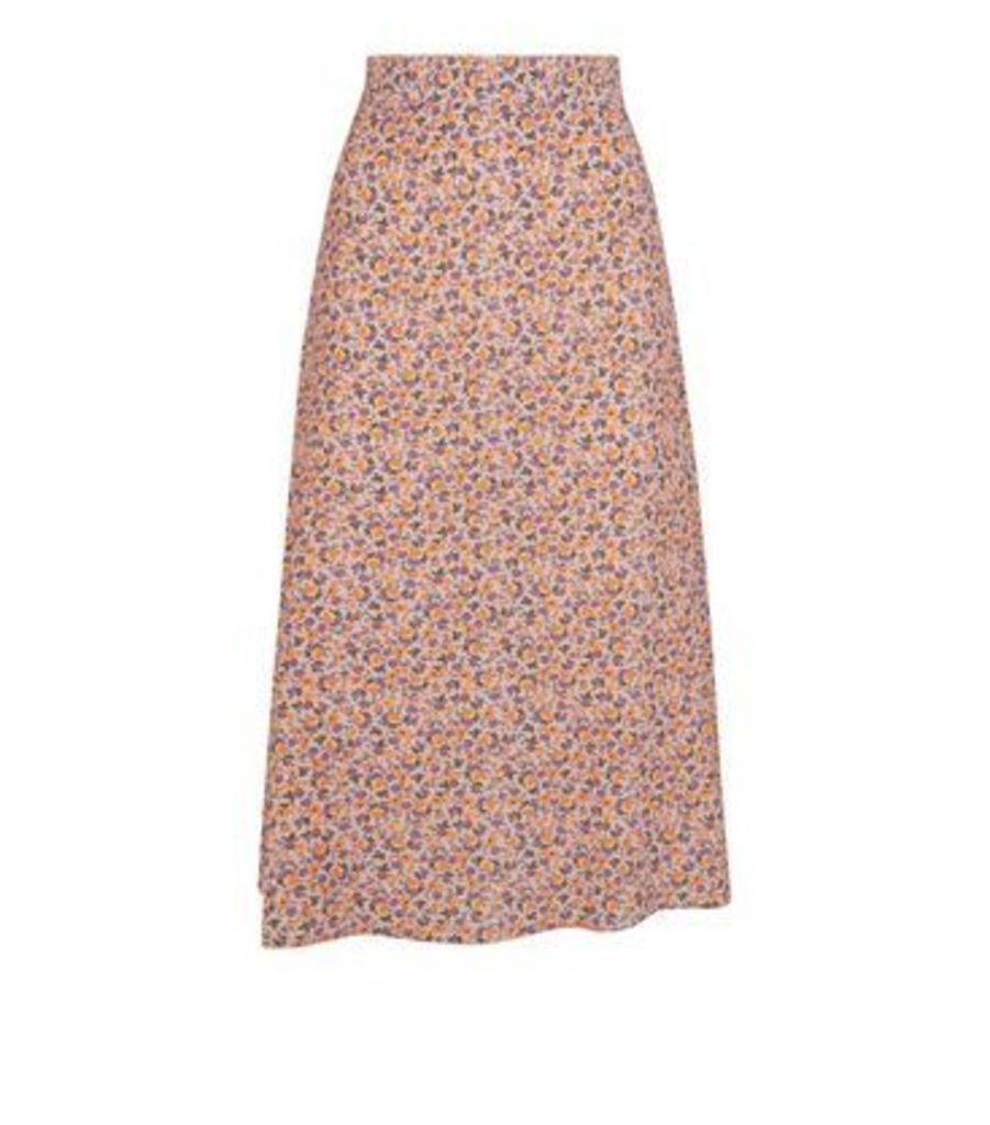 Petite Pink Ditsy Floral Midi Skirt New Look