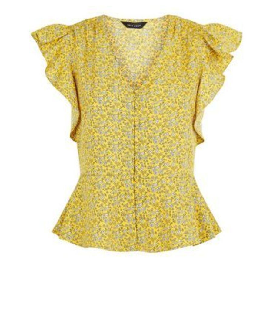 Mustard Floral Print Button Up Blouse New Look